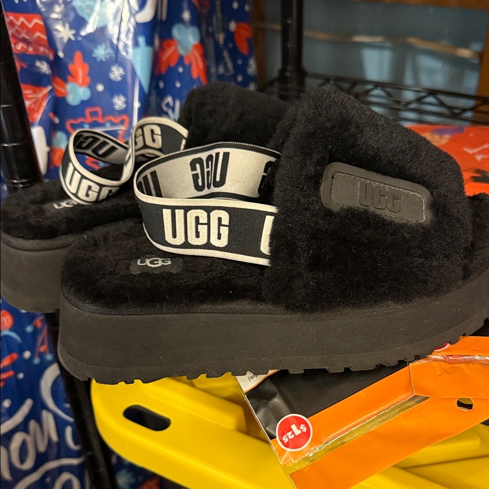 UGG Women’s Black Fluffy Slippers